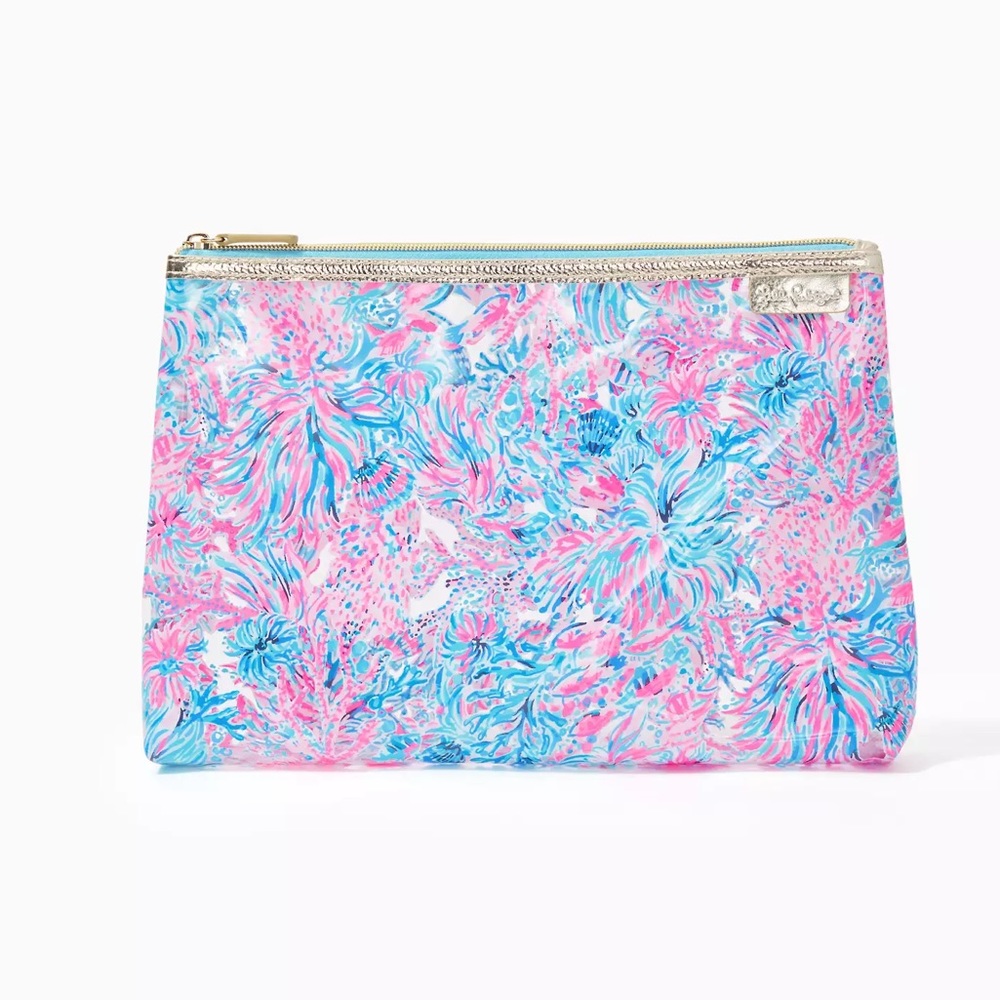 NEW Lilly Pulitzer Clear Printed Pouch Celestial Blue Seek And Sea